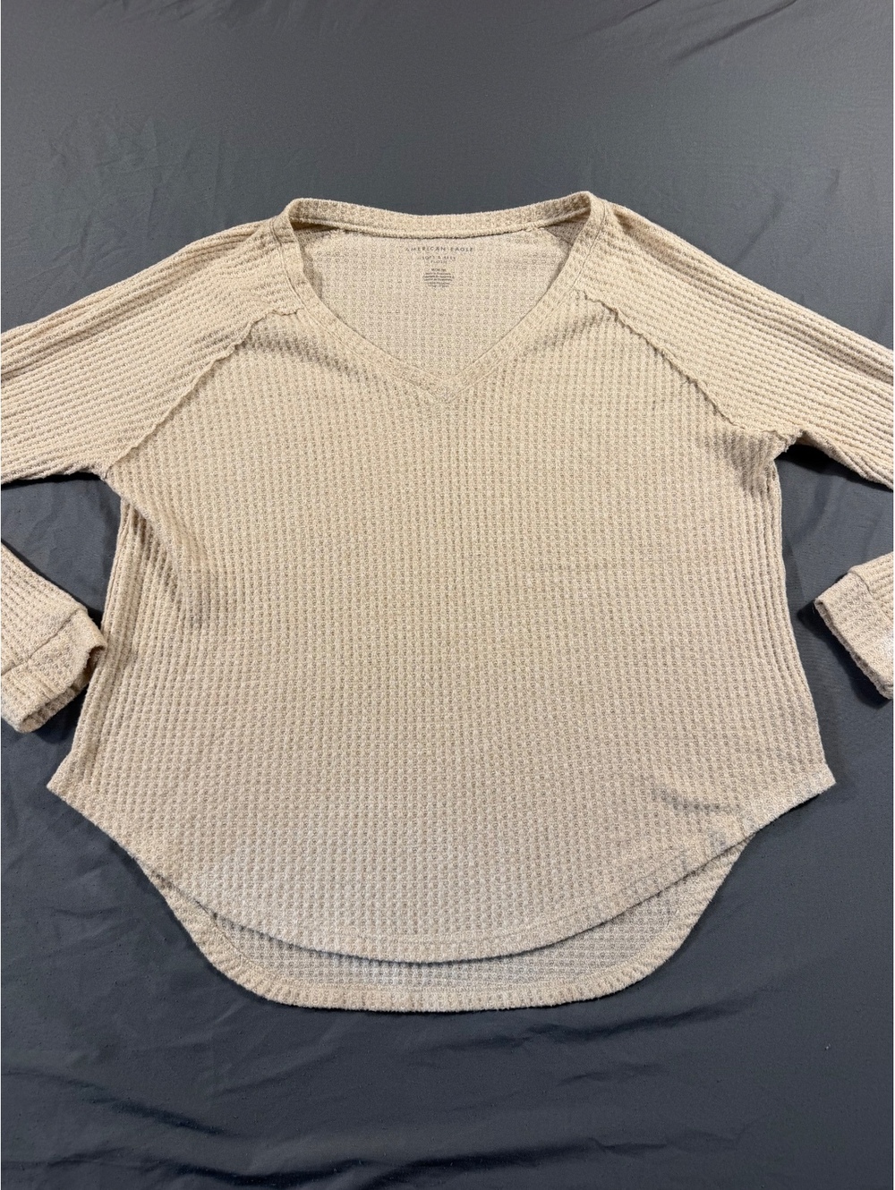 American Eagle Soft & Sexy Plush Beige Long Sleeve Top, Medium